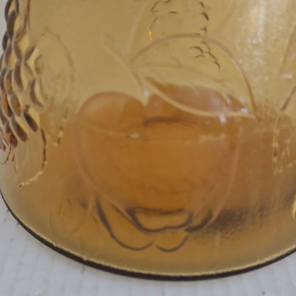 Vintage 1950s Empoli Three Fruits Pattern Amber Glass Decanter